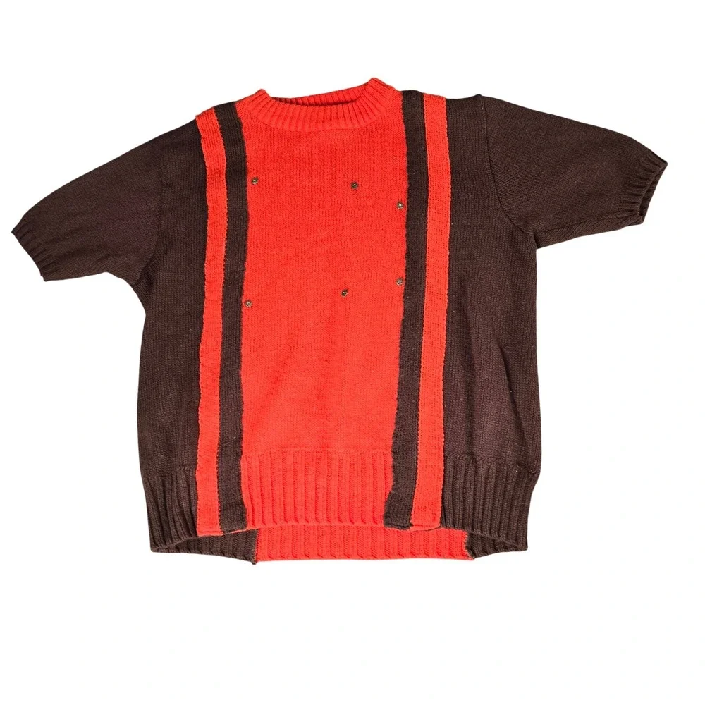 70s Vintage Dehen Knit‎ Cheerleading Outfit Orange & Brown Two Piece Set Small